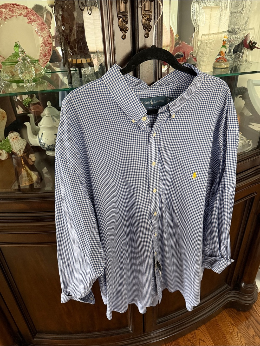 Ralph Lauren Navy and White Gingham Button-Down Shirt - Men's
